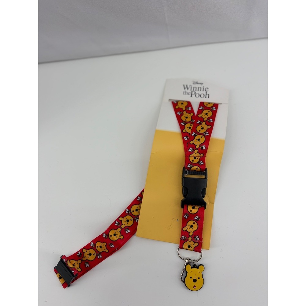 Disney Winnie the Pooh Lanyard Red Bee Print Detachable Buckle ID Key Holder NEW